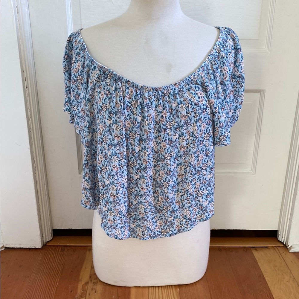 Iris Light Blue Floral Off-Shoulder Cropped Top XL